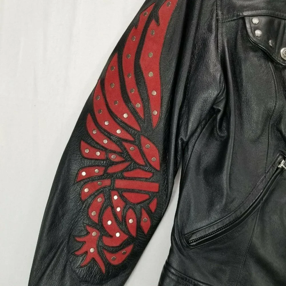 Harley Davidson Women's Black/Red Leather Jacket EUC X Small - Picture 4 of 10